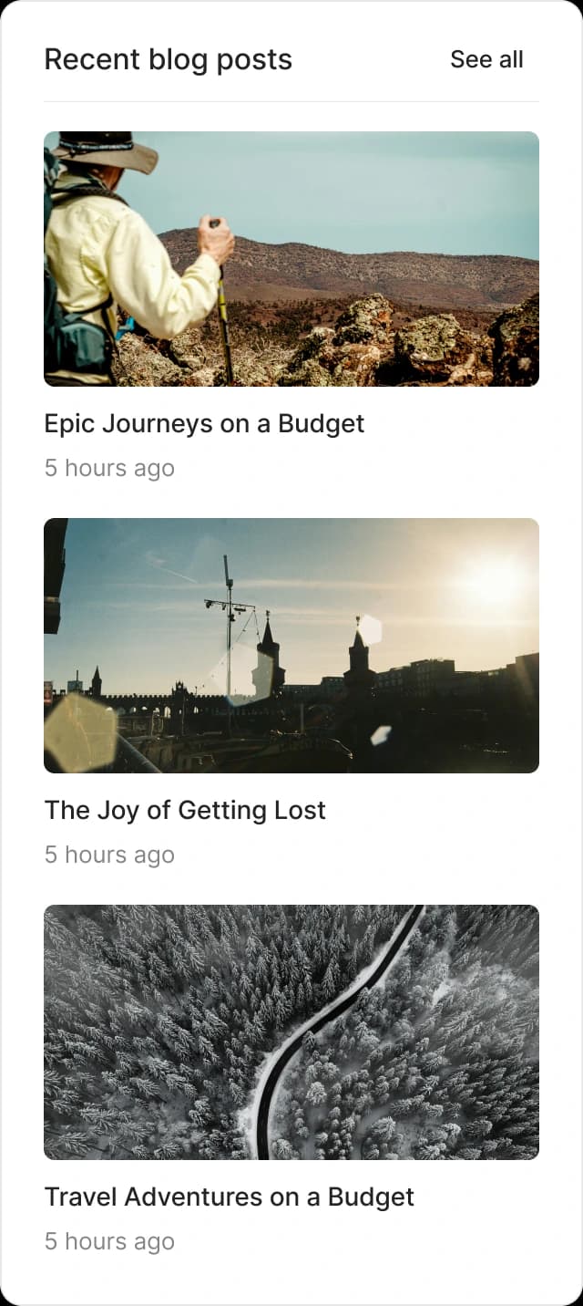 Recent blog posts widget showing latest articles